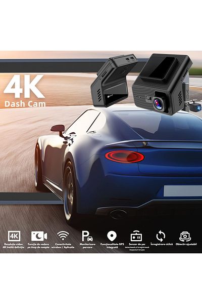 VisionHub Dual Dash Cam 4k – 2160p Full Hd, Wifi Gps, 24h Parking Monitoring, G-sensor
