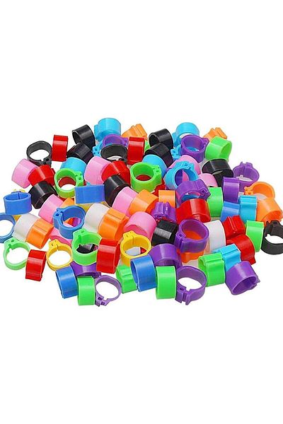 OEM Set of 100 bird rings, Universal, Plastic, 8mm, Multicolor