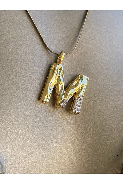 Lucios Letter m Stainless Steel Necklace 40+5 cm