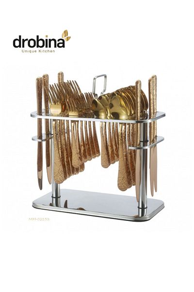 drobina Dropina 30-Piece Stainless Steel Spoon Set with Stand, Full Bronze