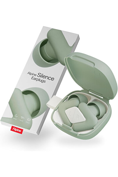 Alpine Silence Kulak Tıkaçları Yeşil Gürültü Önleyici, V-Formlu, 4 Boy, Uyku ve Seyahat İçin