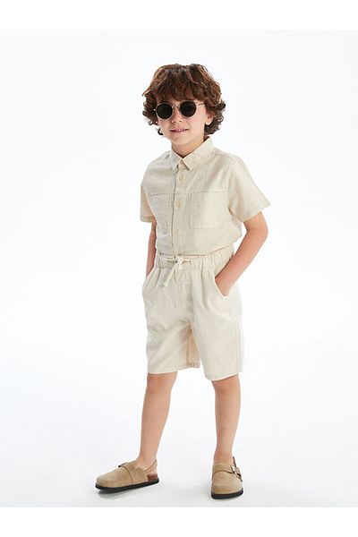 LC Waikiki New Season Boys' Linen Shorts with Elastic Waist and Pockets - S5Lh22Z1