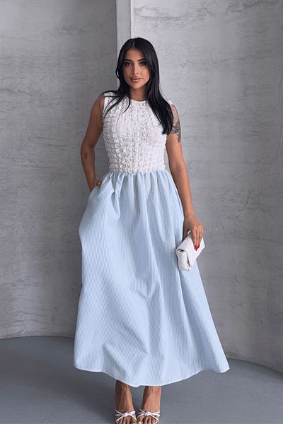 giyimmasalı Rochie din țesătură Seersucker în dungi - BEBE BLUE