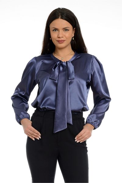 Eranthe Women's Blouse with Wide Bow, Grey Satin
