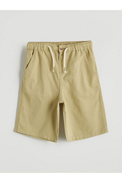 LC Waikiki Light Khaki Elastic Waist Linen Blend Boy's Shorts
