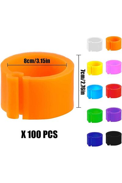 OEM Set of 100 bird rings, Universal, Plastic, 8mm, Multicolor