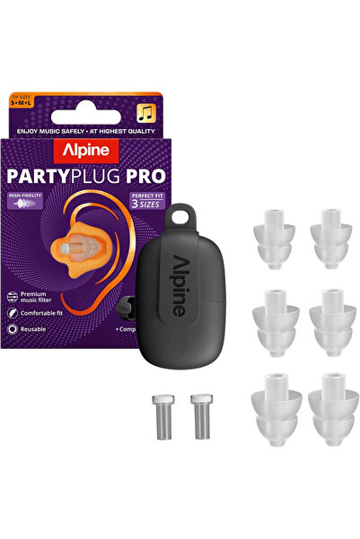 Alpine PartyPlug Pro Kulak Tıkaçları 21 dB Gürültü Engelleme, Yüksek Ses Kalitesi, 3 Boy