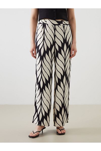 LC Waikiki New Season Elastic Waist Patterned Wide Leg Women's Trousers - S5Oi36Z8