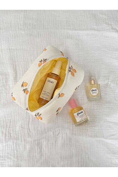 Lulishop Тканинна косметичка з лимонним візерунком СЕРЕДНЬОГО РОЗМІРУ