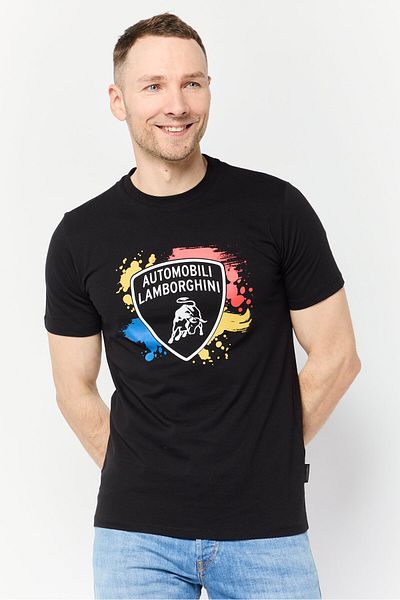 Lamborghini Men Crew Neck Short Sleeves Brand Logo T-Shirt, Black