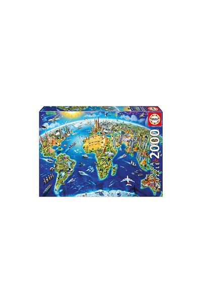 EDUCA Educa Puzzle - World Landmarks Globe, Adrian Chesterman, 2000 pieces, includes puzzle glue