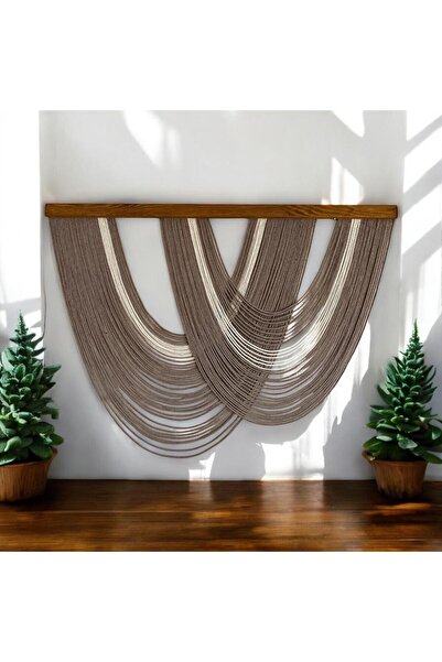 VOBU HOME & LIFE DESIGN Ahşaplı Bohem Makrome Duvar Süsü, El Yapımı Şık Yatak...