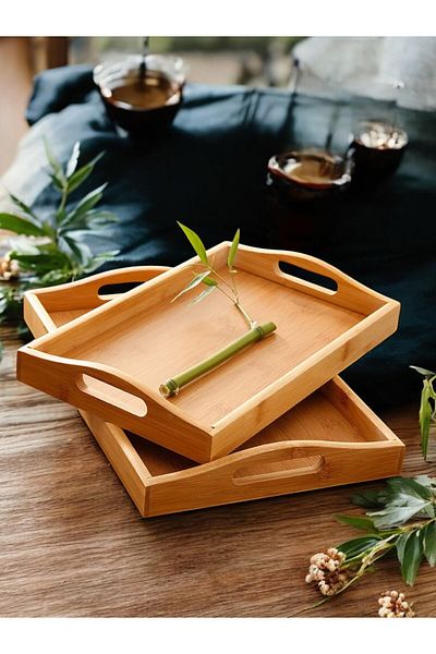 LUMİNA 2 Piece Bamboo Rectangular Tray Set