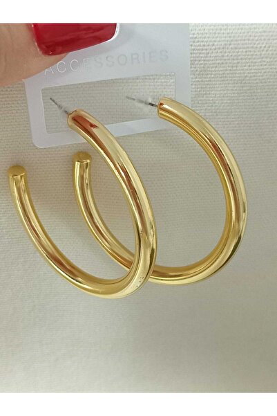 mos&more Gold Kalın Boru Halka (5,5cm) Şık Kadın Küpe, Hafif