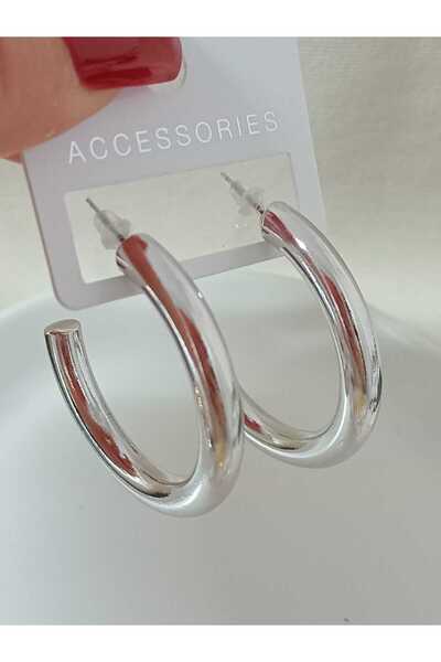 mos&more Gümüş Kalın Boru Halka (4,5cm) Şık Kadın Küpe, Hafif