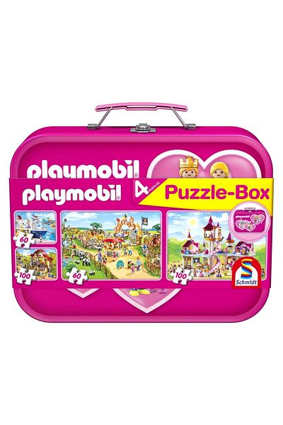 Schmidt Schmidt Puzzle - Playmobil Pink, 2x60 + 2x100 pieces, metal box