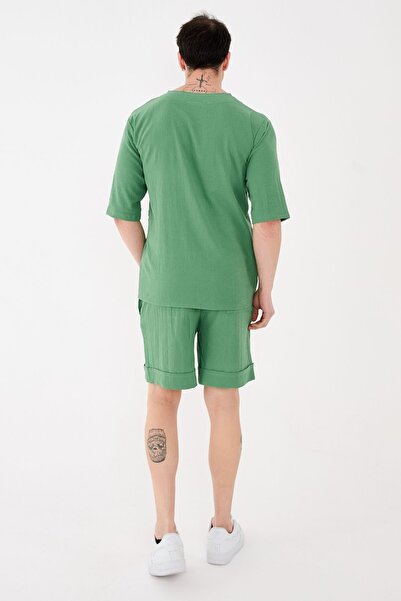 RELAXL 100% Cotton Comfortable Fit Crew Neck Short Sleeve T-Shirt Benntn Green