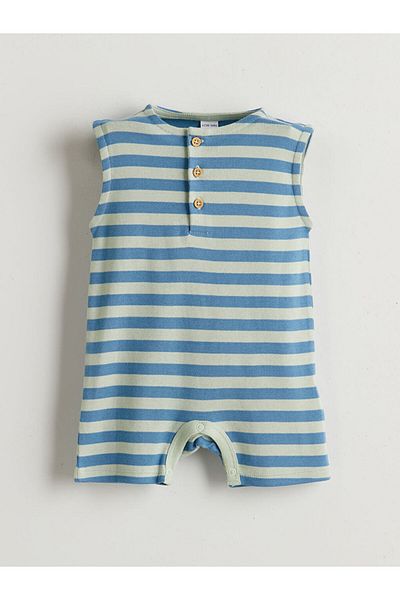 LC Waikiki Turquoise Crew Neck Baby Boy Combed Cotton Jumpsuit 2-Piece