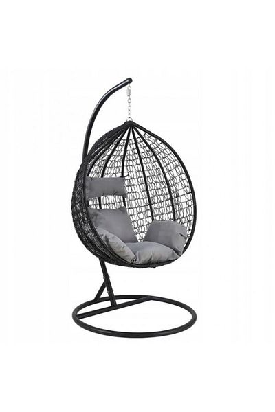 ECARLA Leagan tip cuib, fotoliu suspendat, maxim 130 kg, cocoon negru si perne gri, JollyMag, KR23