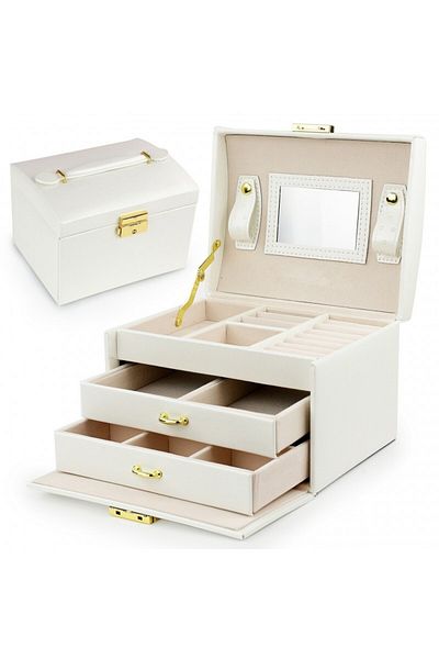 ECARLA Jewelry box, cream suitcase organizer box, multiple compartments, Jollymag, PD49K