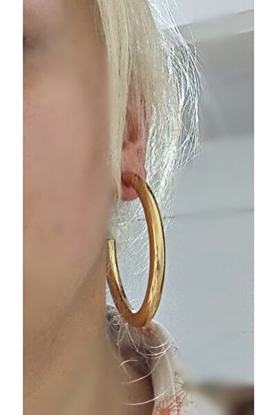 mos&more Gold Kalın Boru Halka (5,5cm) Şık Kadın Küpe, Hafif