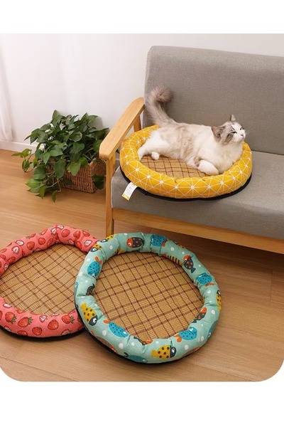 TaoTaoPets سرير دائري للحيوانات الأليفة مع حصيرة تبريد، مصنوع من الخيزران وال...