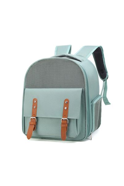 TaoTaoPets Pet Carrier Backpack with Mesh Window and Leather Straps, Light Blue, 39x32x25 cm