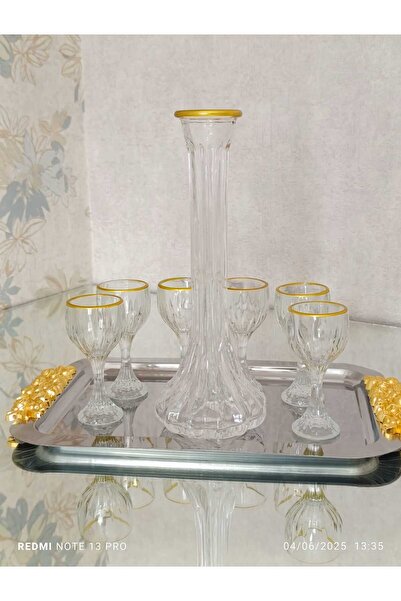 bellanest Erva 6 Kişilik Gold-Yaldızlı Tepsili -Karaf-Sürahili 8 Parça ZEMZEM TAKIMI