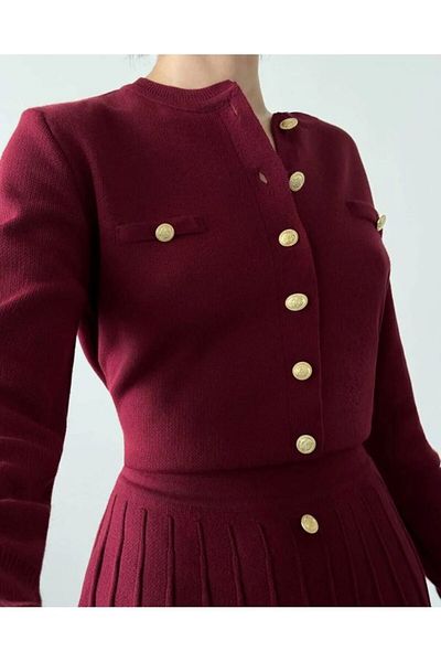 Get Crazy Women's Button Detailed Cardigan Mini Skirt Knitwear Set
