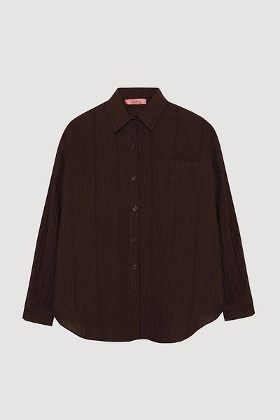 Quzu Πουκάμισο Oversize με υφή τσέπης καφέ