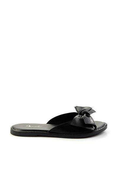 Bambi Black Leather Women's Slippers K04507101803