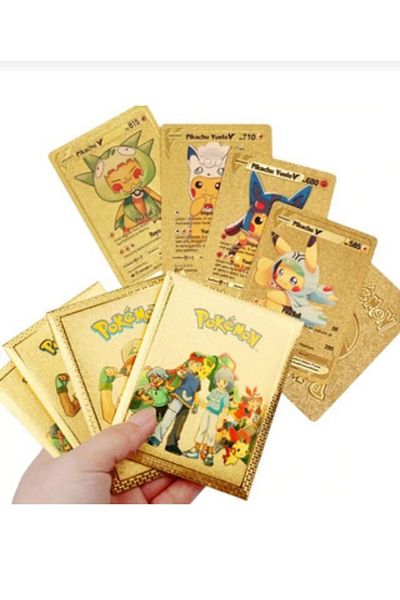 NB market Pokemon Cards Flex Unbreakable Gold Pokemon Card 1 Pack 10Pcs Shiny Card Pocket Size Pack Pokekart