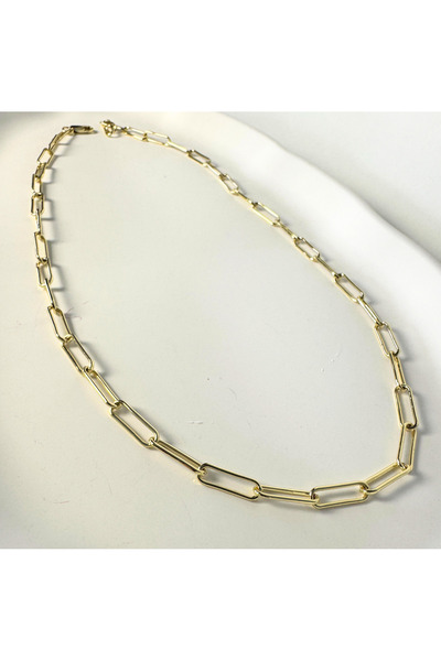 LYRA OFFİCİAL Elegant Gold Color Rectangular Chain Necklace - Minimalist Eleg...