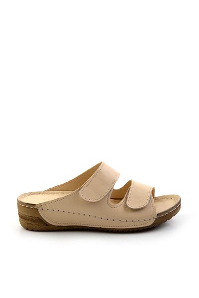Bambi Beige Leather Women's Slippers K04331023203
