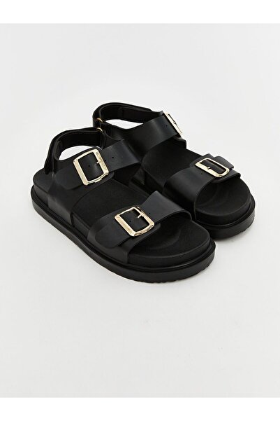 LC Waikiki Lcw Steps Black Leather Look Women's Sandals