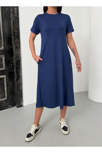 Butik Serdivan Κοντομάνικο Basic Modal ύφασμα Γυναικείο μακρύ φόρεμα Trend Νέας σεζόν