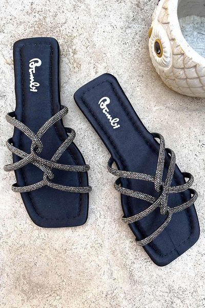 Bambi Black Satin Women's Slippers K04137000538