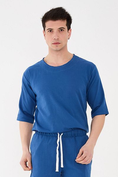 RELAXL Tricou de bază casual 100% bumbac cu mâneci săraci Saks Blue