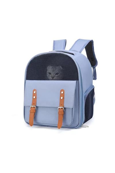 TaoTaoPets حقيبة ظهر لحمل الحيوانات الأليفة مع نافذة شبكية وأشرطة جلدية، أزرق فاتح، 39×32×25 سم