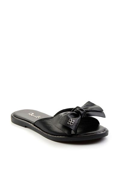 Bambi Black Leather Women's Slippers K04507101803