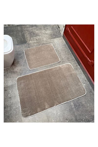 OPTIM DEKO Ultra-Fluffy and Non-Slip Bath Mat Set, 100x60 + 60x50 cm, Premium Comfort, Maro Inchis