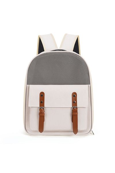TaoTaoPets Pet Carrier Backpack with Mesh Window and Leather Straps, Light Blue, 39x32x25 cm