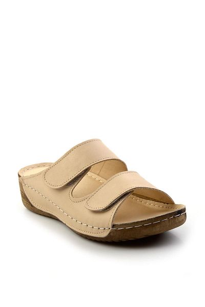 Bambi Beige Leather Women's Slippers K04331023203