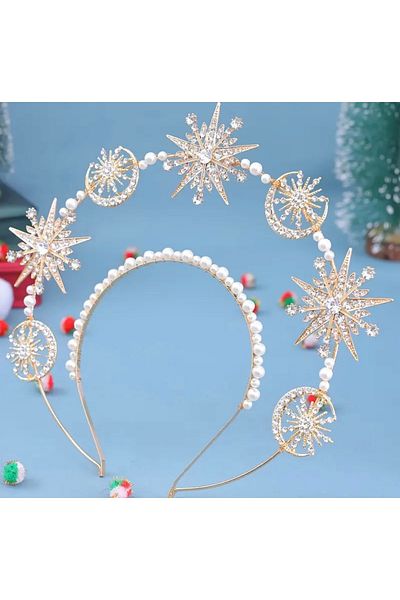 Store Fantastic Crown with Star and Moon Figures and Pearl Detail – Sparkling Model in Gold Color
