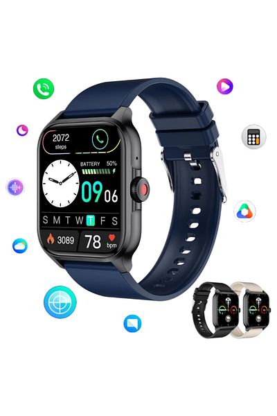 Lommad ® Men's Smartwatch 1.85” Full HD, Bluetooth, Health, Sleep, Water Resistant, Blue