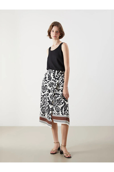 LC Waikiki Lcwaikiki Classic Black Elastic Waist Patterned Skirt