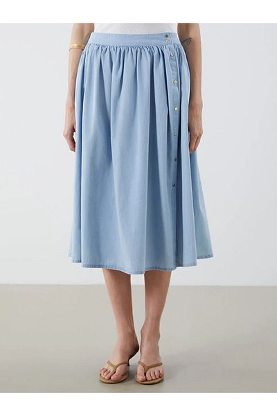 LC Waikiki Lcw Vision Indigo Loose Fit Pleated Jean Skirt