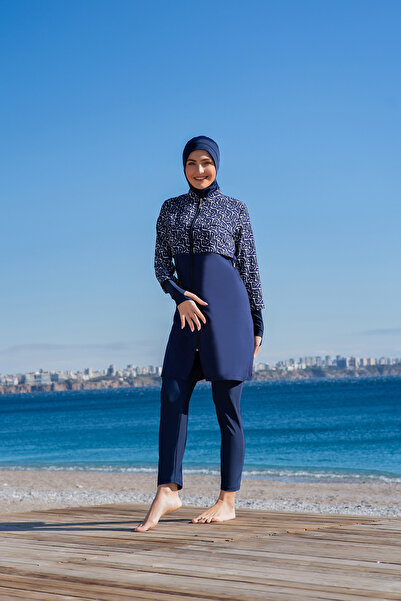 Ruko Maio RUKOMAYO LACVİERT DESENLİ CROP MODEL ELDİVENLİ LYCRA PARAŞÜT ( SU İ...