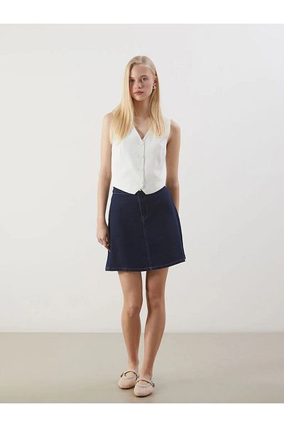 LC Waikiki Natuvera Navy Blue Standard Fit Mini Jean Skirt