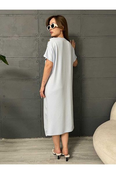 Butik Merrline γυναικείο φόρεμα με χρυσό κουμπί με μανίκια νυχτερίδα Premium κορυφαίας ποιότητας Modal New Trend